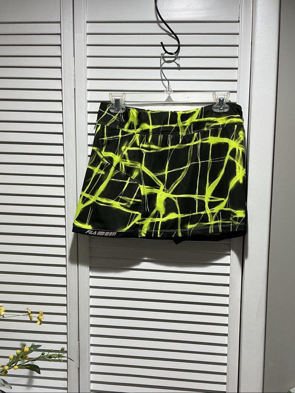 FILA Black Skort with Neon Yellow Grid Print